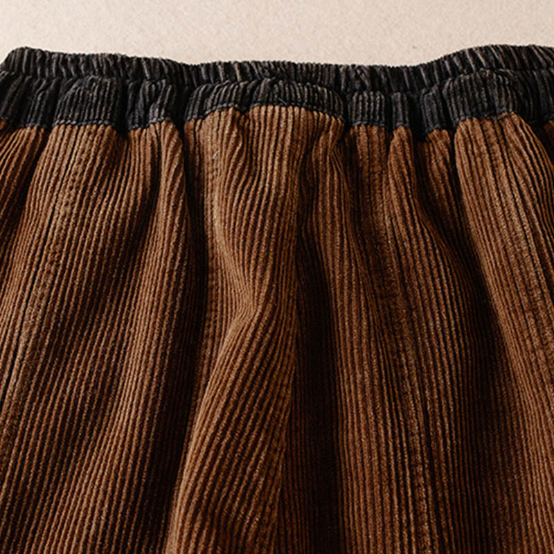 Cord-Baumwoll-Haremshose für Damen mit Farbkontrast, Thermo-Fleecefutter und Taschen