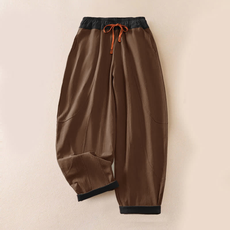 Cord-Baumwoll-Haremshose für Damen mit Farbkontrast, Thermo-Fleecefutter und Taschen