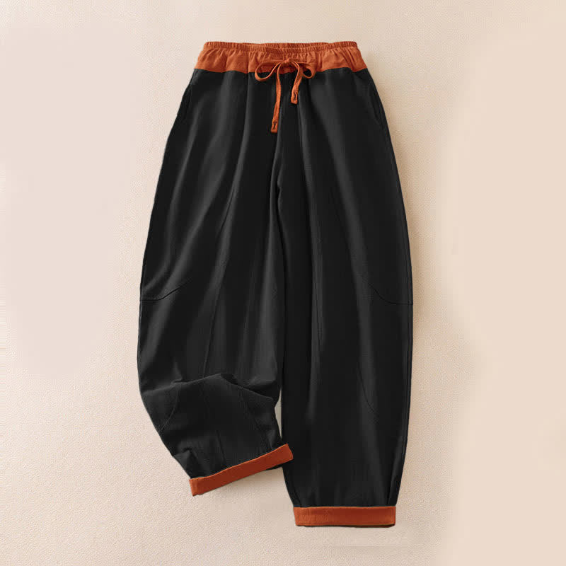 Cord-Baumwoll-Haremshose für Damen mit Farbkontrast, Thermo-Fleecefutter und Taschen
