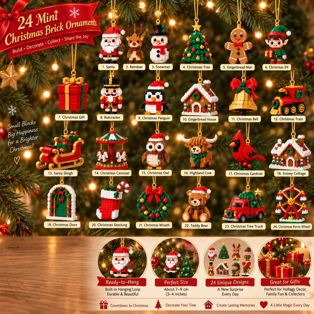 Baubarer Weihnachts-Baustein-Ornament Adventskalender