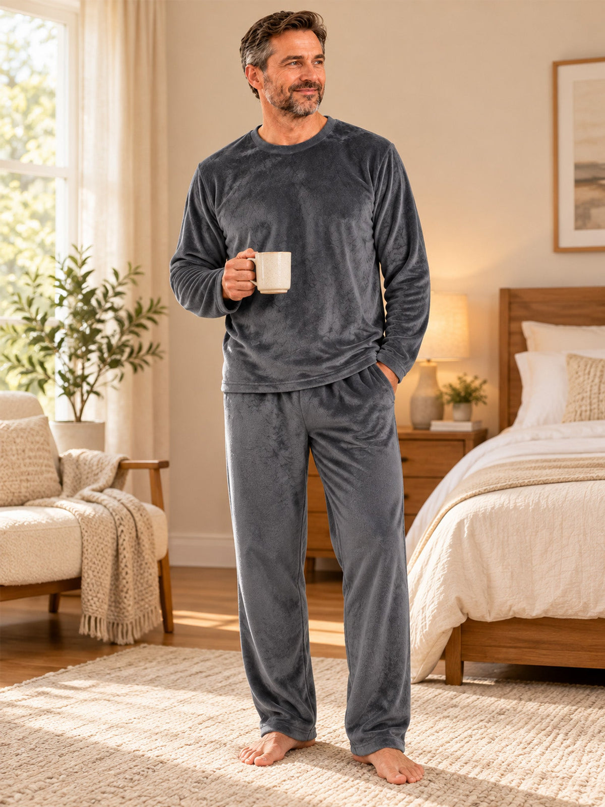 Herren Kuscheliges Thermo-Samt-Pyjama-Set