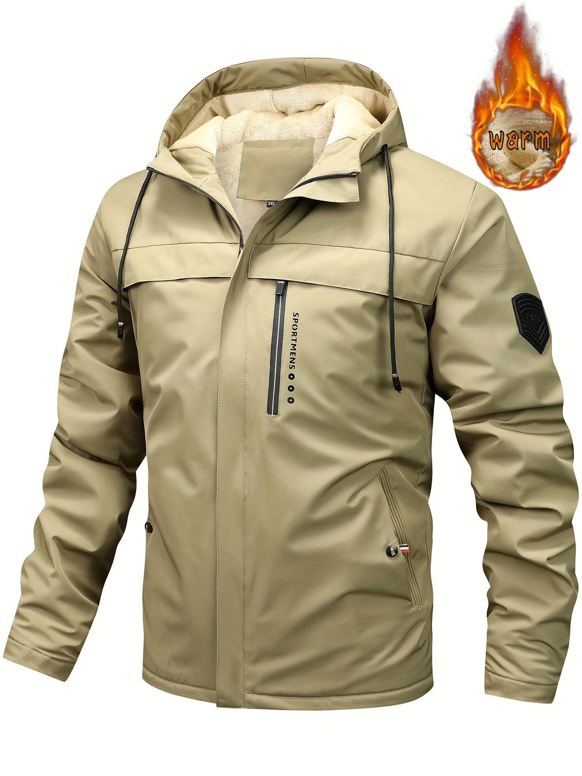 Herrenjacke mit Kapuze aus warmer Wolle Winterjacke für Outdoor-Aktivitäten Wasserdichte Jacke