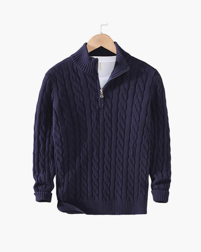 Zopfmuster-Pullover mit Reißverschluss