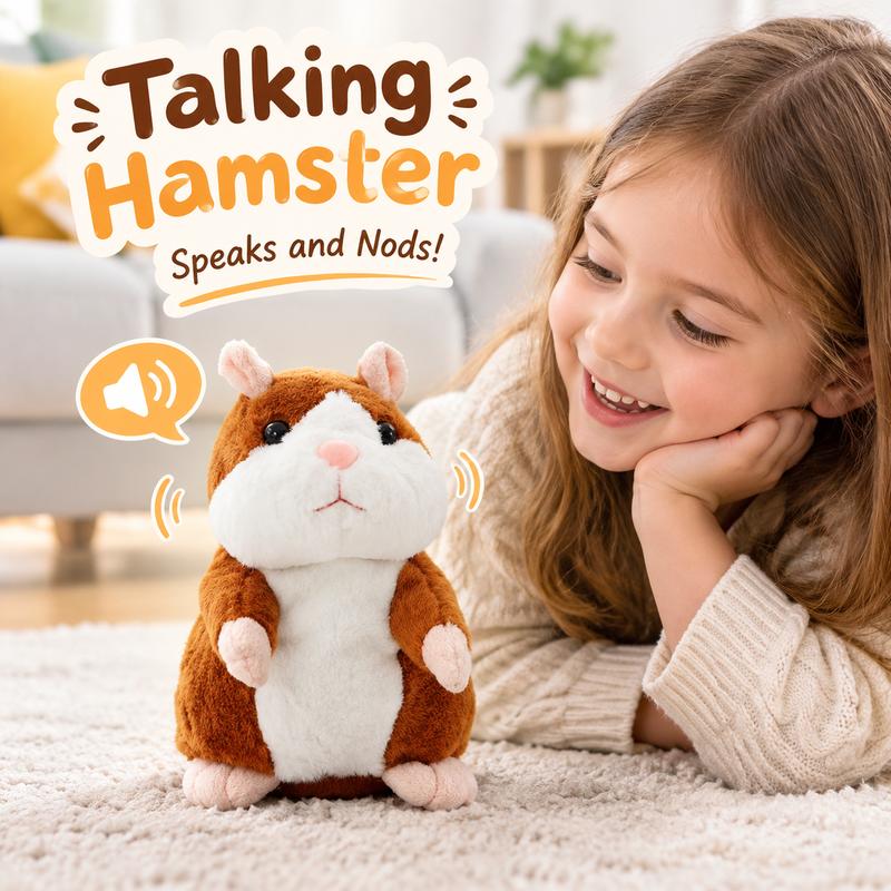 Sprechender Hamster Plüschtier – wiederholt alles, was Sie sagen, automatisches Kopfschütteln, lustiger Spaß für Kinder & Erwachsene