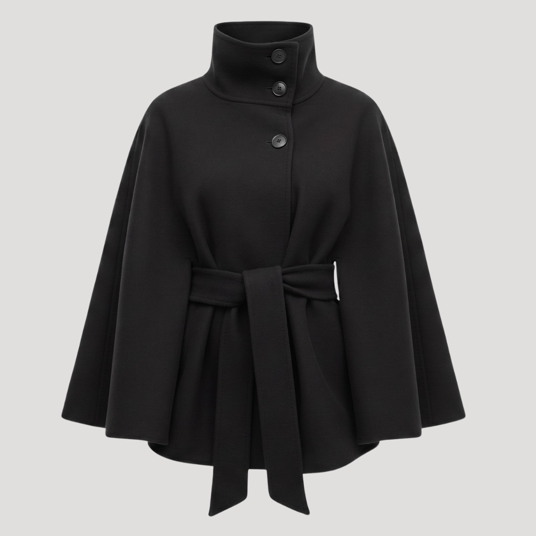 Taillierter Cape-Mantel für Damen mit hohem Kragen
