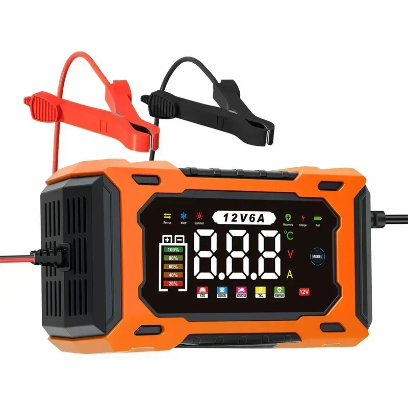 Smart Autobatterieladegerät 12 V 6 A – Impulsreparaturfunktion, LCD-Bildschirm und maximale Sicherheit