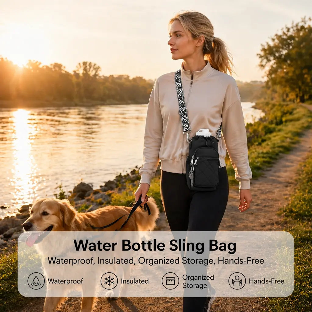 Wasserflaschen-Umhängetasche, Isolierte Wasserflaschen-Tasche Crossbody Wasserflasche Halter mit Gurt