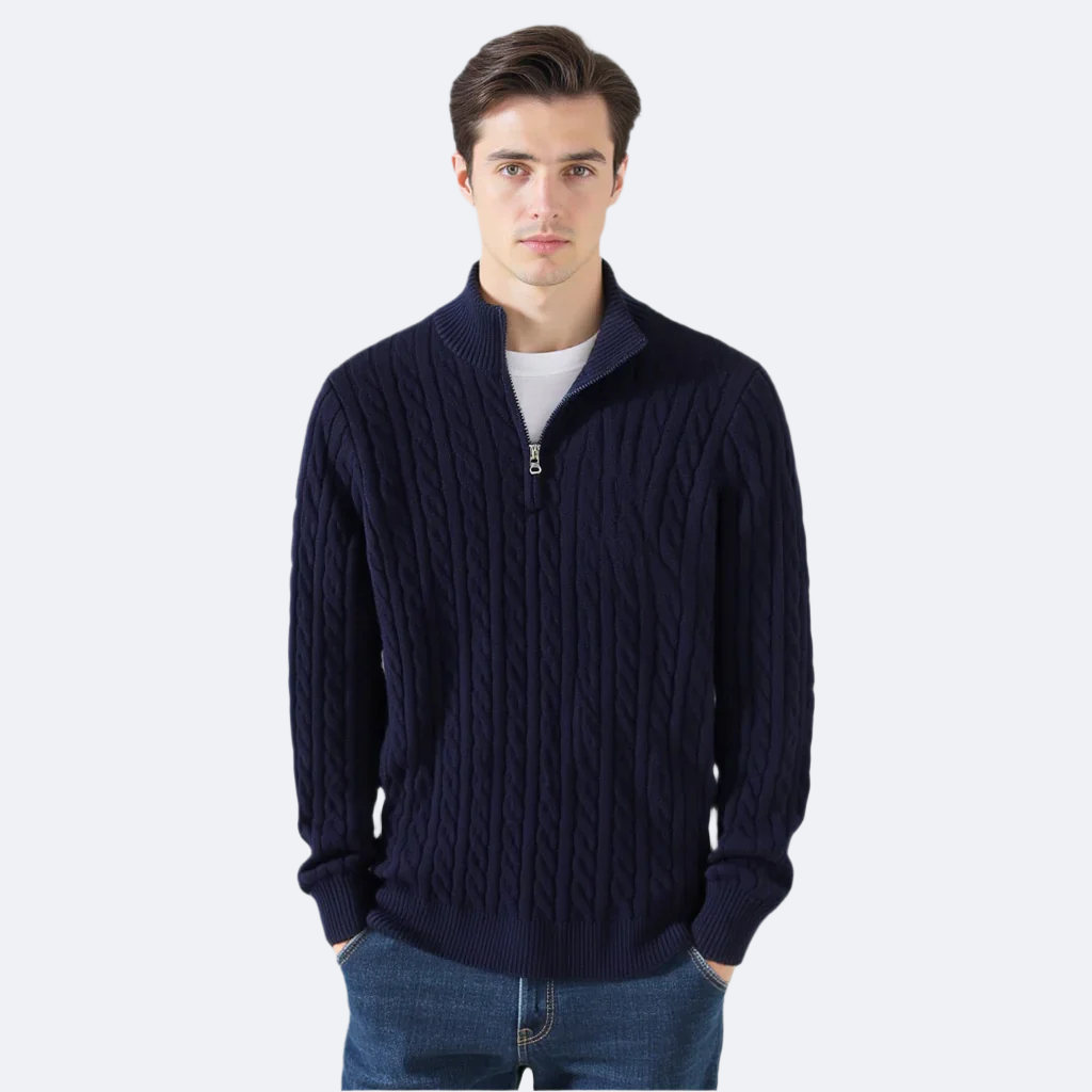 Zopfmuster-Pullover mit Reißverschluss