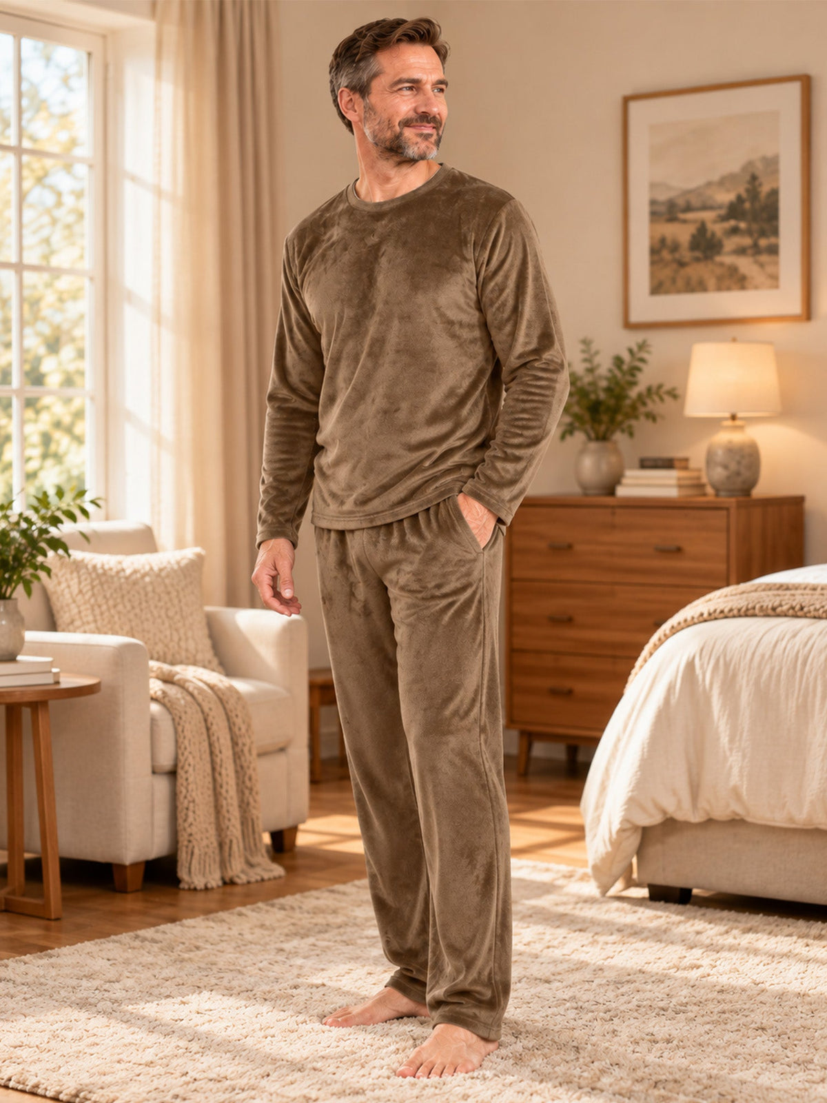 Herren Kuscheliges Thermo-Samt-Pyjama-Set