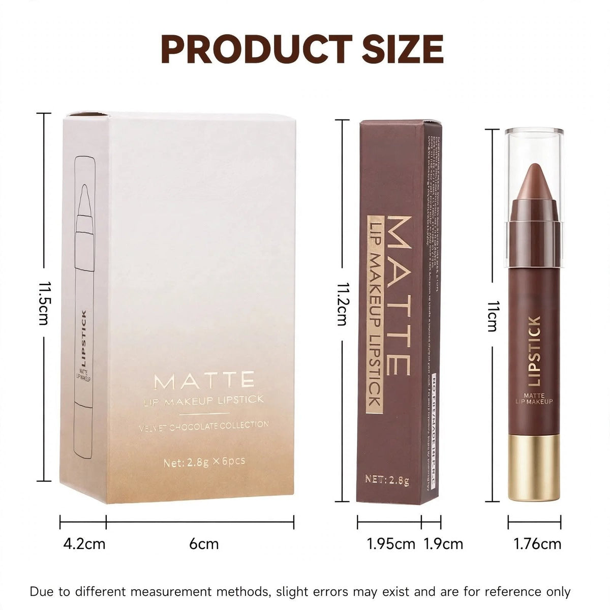 6er-Set langanhaltender matter brauner Lippenstift