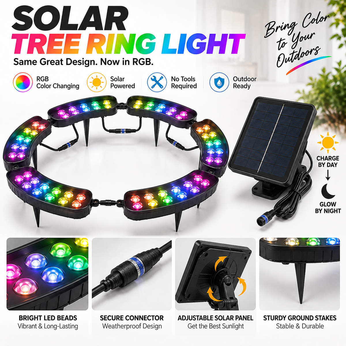 Solarbetriebener RGB Landschafts-Ringlicht für Bäume