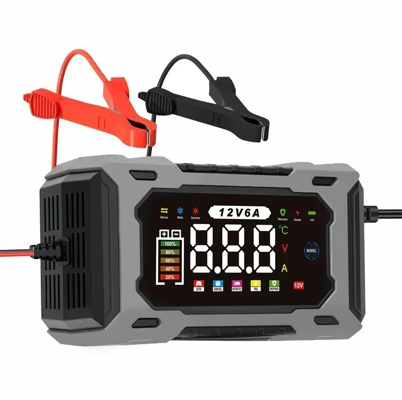 Smart Autobatterieladegerät 12 V 6 A – Impulsreparaturfunktion, LCD-Bildschirm und maximale Sicherheit
