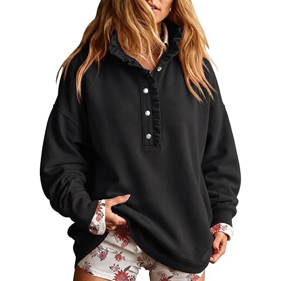 Damen Oversized Sweatshirt mit Knopfleiste