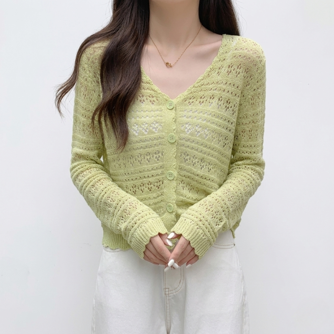 Camp Basel | Aeriale Kurzarm-Strickjacke mit Lochmuster