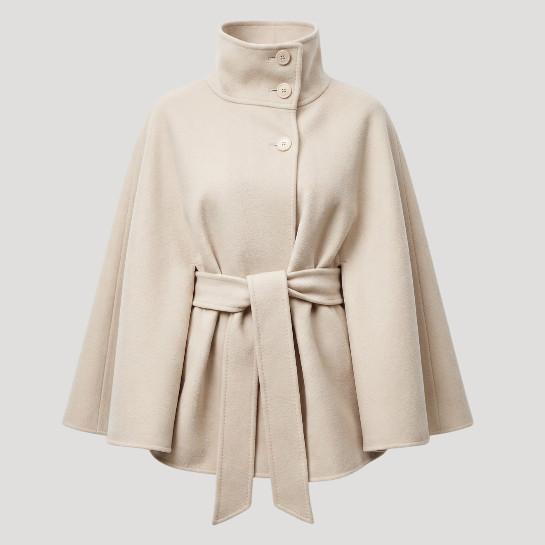 Taillierter Cape-Mantel für Damen mit hohem Kragen