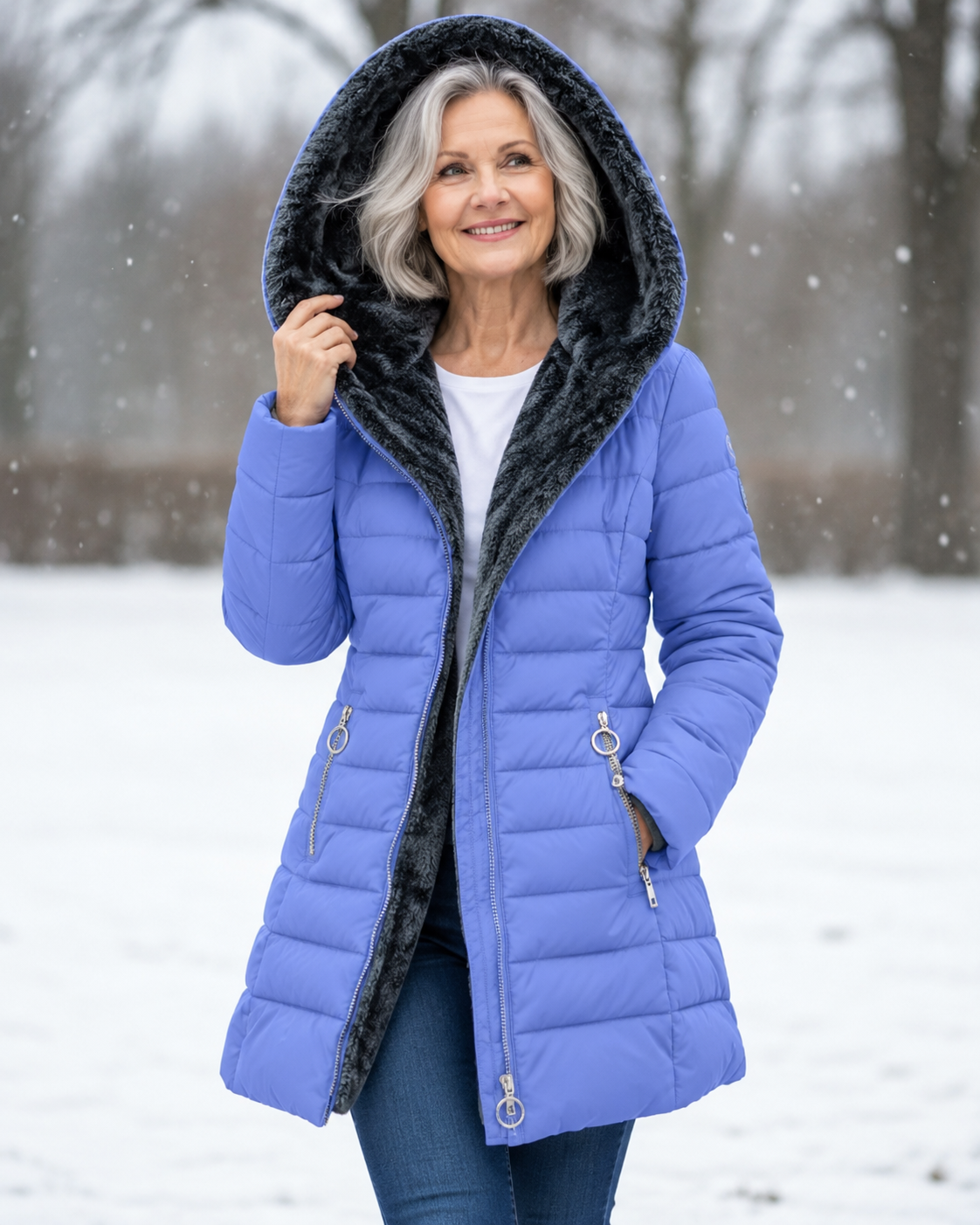 Warme Gewattierte Winterjacke Mit Kapuze