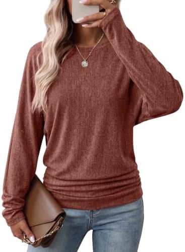 Damen Langarmshirt mit gerafftem Saum Herbst Oberteil Leichter Pullover
