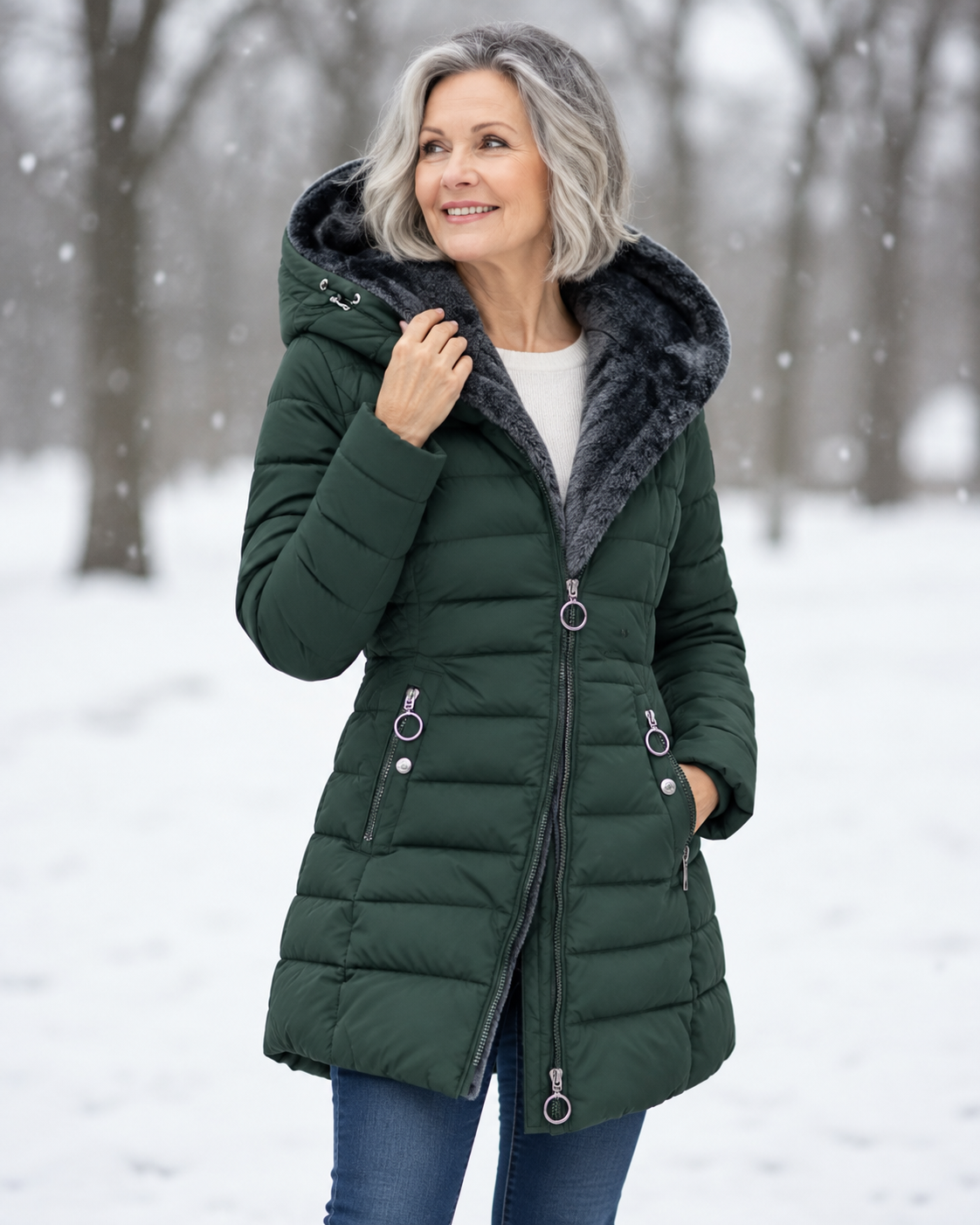 Warme Gewattierte Winterjacke Mit Kapuze