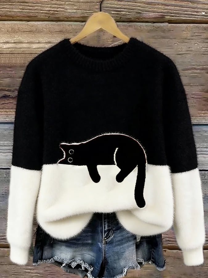 Eleganter Pullover mit Katzenmotiv