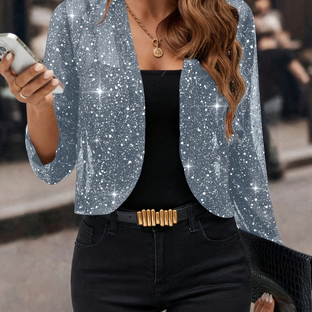 Elaine Schimmernde Cropped Jacke