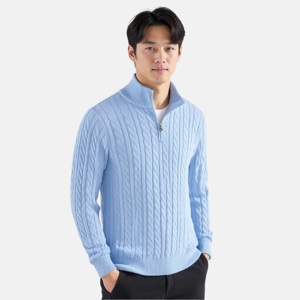 Zopfmuster-Pullover mit Reißverschluss
