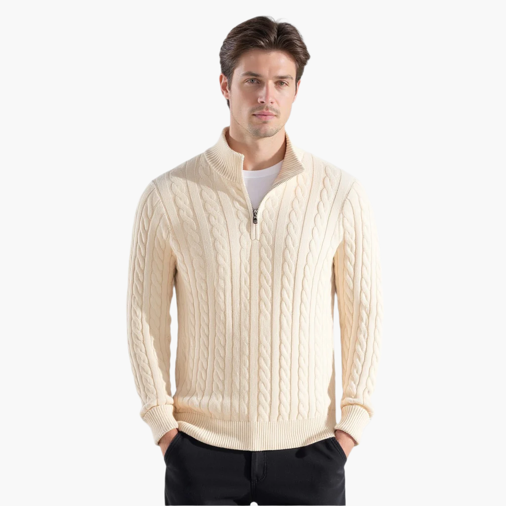 Zopfmuster-Pullover mit Reißverschluss