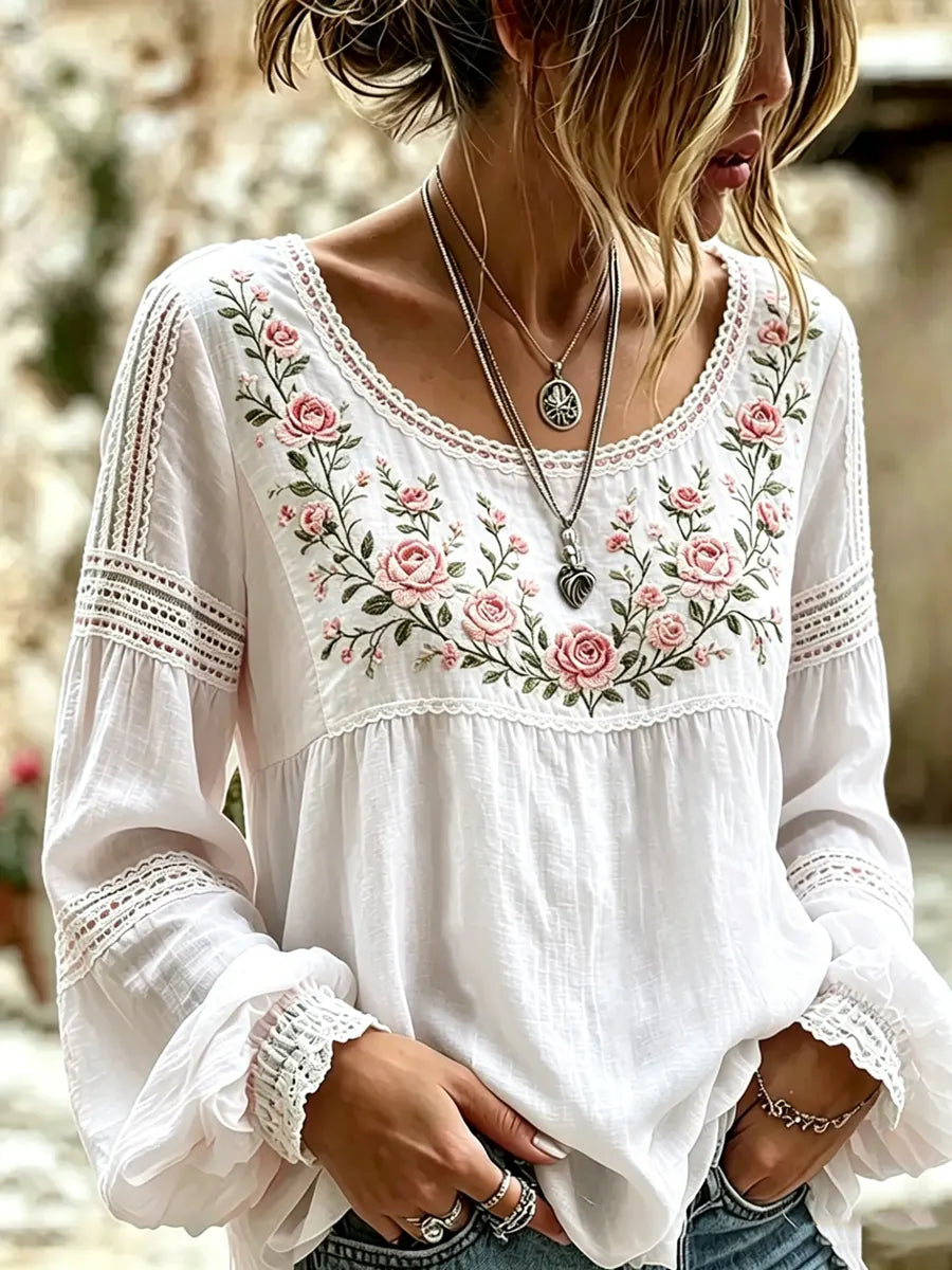 Boho Bluse mit floraler Stickerei