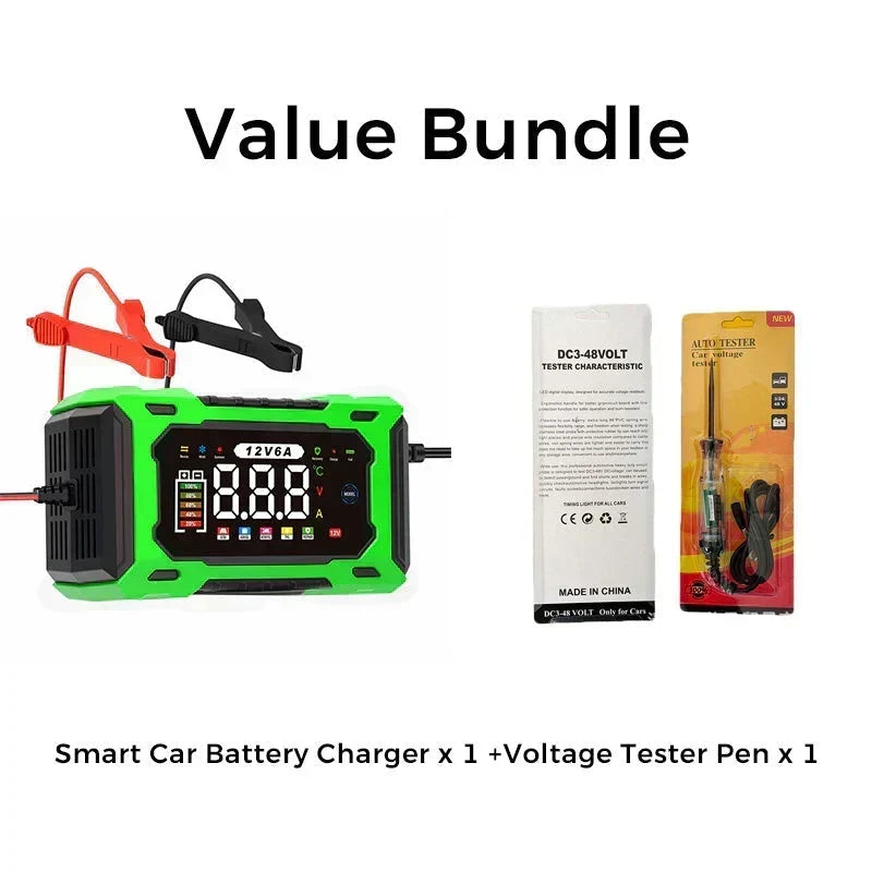 Smart Autobatterieladegerät 12 V 6 A – Impulsreparaturfunktion, LCD-Bildschirm und maximale Sicherheit
