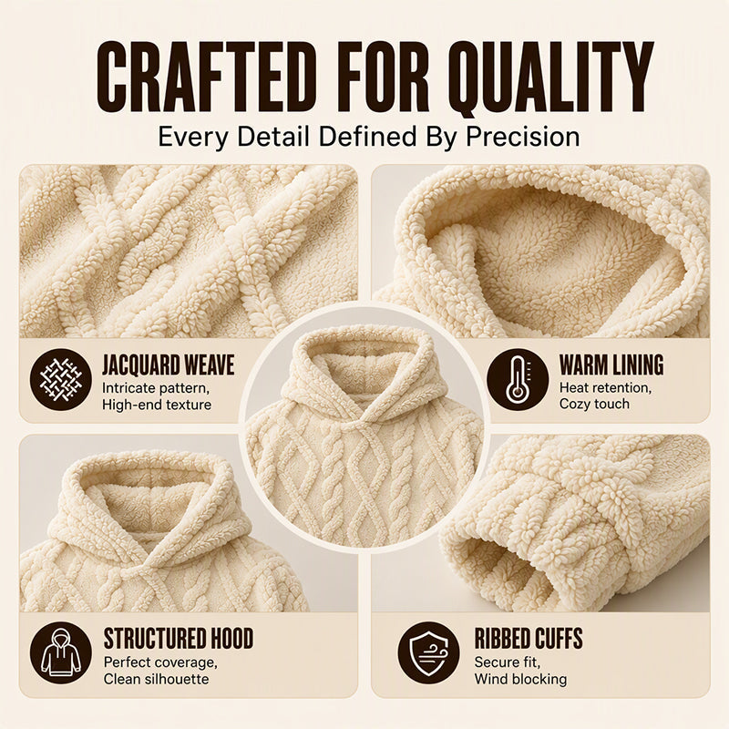 Herren Winter Gefütterter Lined Hoodie Jacquard Muster Langarm Pullover Sweatshirt für Casual Outdoor Wear