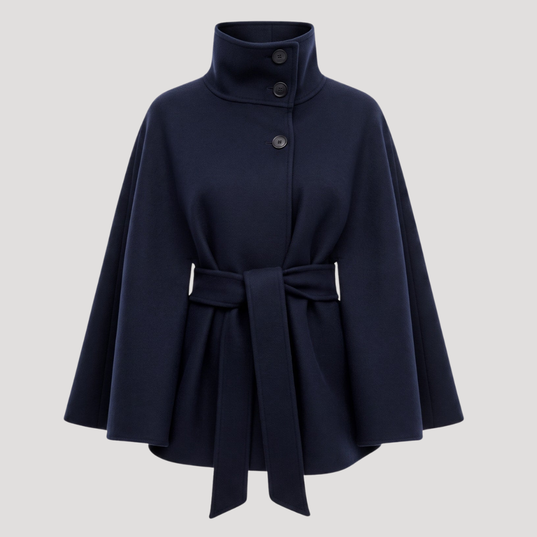 Taillierter Cape-Mantel für Damen mit hohem Kragen