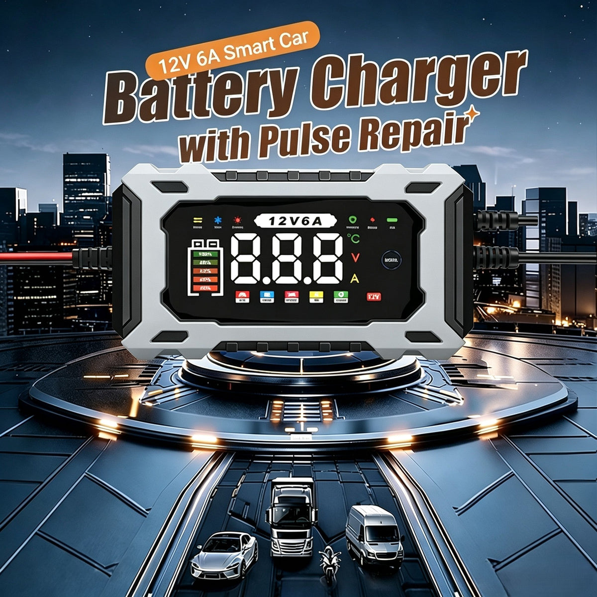 Smart Autobatterieladegerät 12 V 6 A – Impulsreparaturfunktion, LCD-Bildschirm und maximale Sicherheit