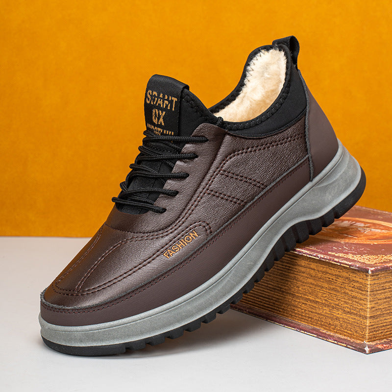 Herren Winter Sneakers aus echtem Leder, wasserdicht, mit weicher Sohle und Samt