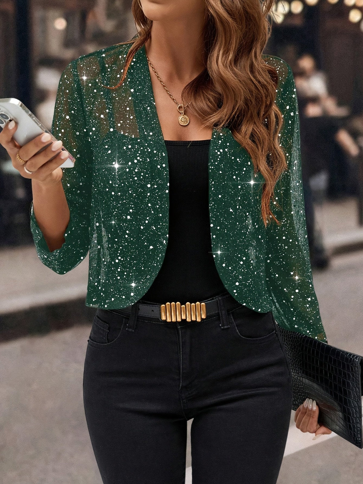 Elaine Schimmernde Cropped Jacke