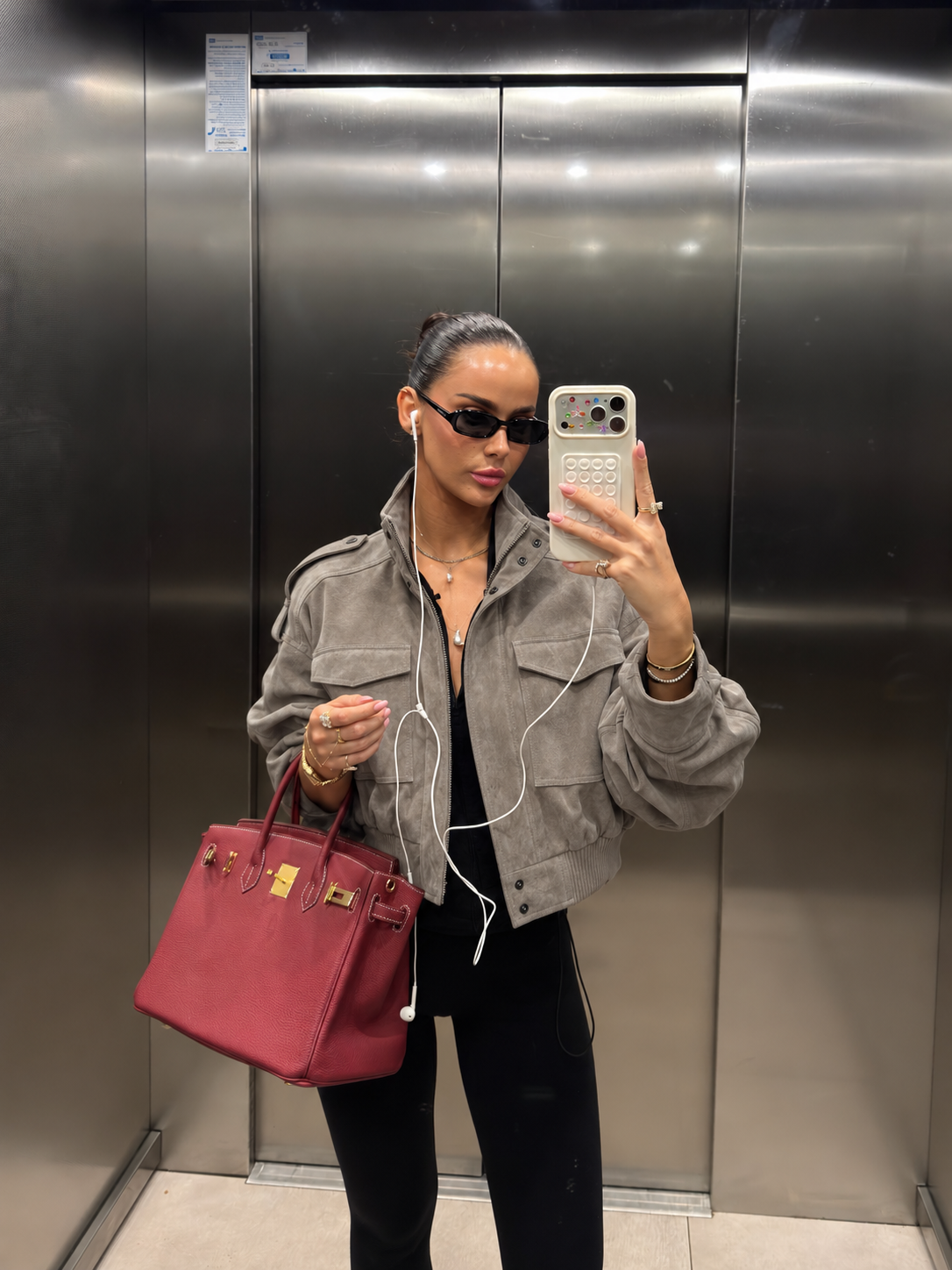 Wildleder Cropped Bomberjacke in Grau
