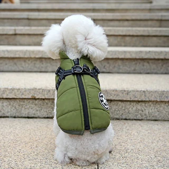 Wind- und wasserdichte Hundejacke mit integriertem Geschirr