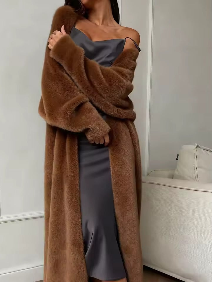 Damen Longline Kunstfell-Cardigan