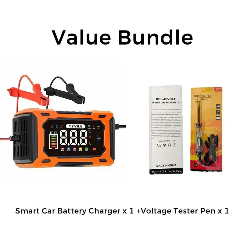 Smart Autobatterieladegerät 12 V 6 A – Impulsreparaturfunktion, LCD-Bildschirm und maximale Sicherheit