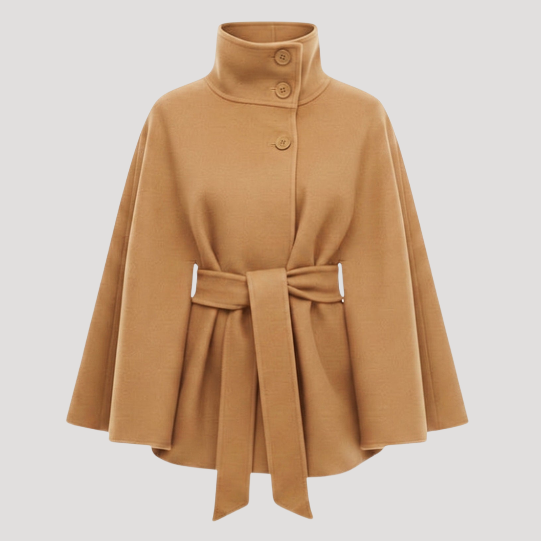 Taillierter Cape-Mantel für Damen mit hohem Kragen