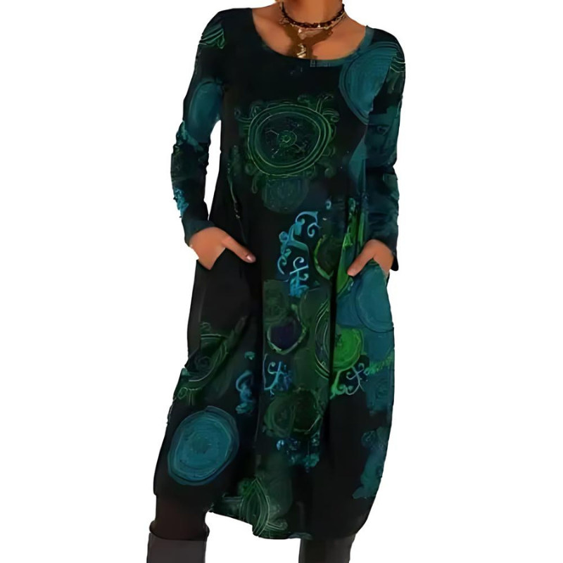 Midikleid mit Allover-Print und Taschen