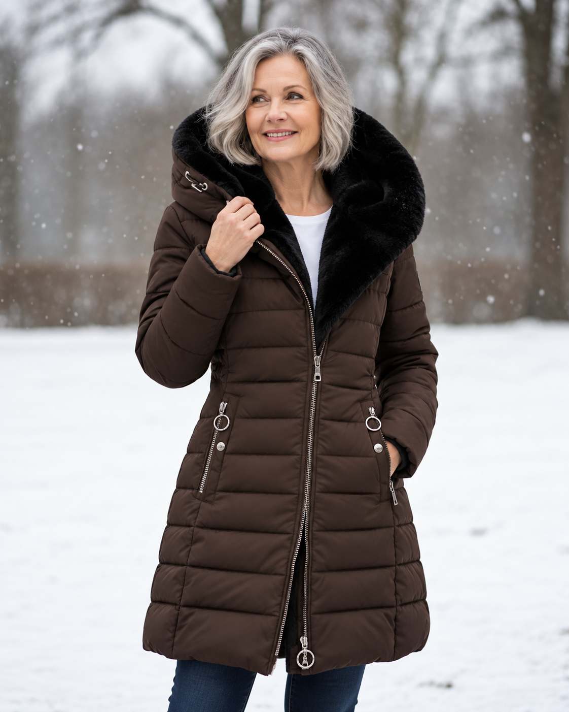Warme Gewattierte Winterjacke Mit Kapuze