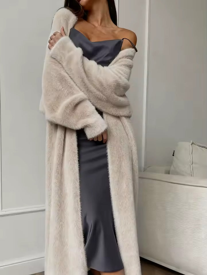 Damen Longline Kunstfell-Cardigan