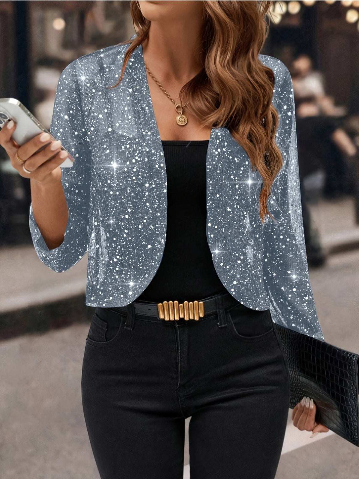 Elaine Schimmernde Cropped Jacke