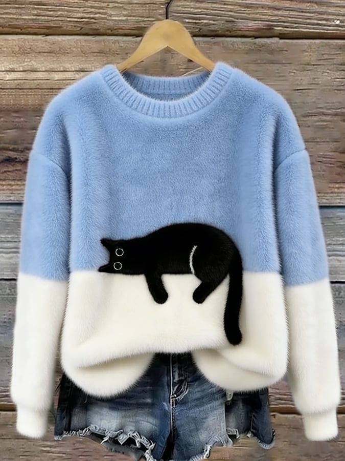 Eleganter Pullover mit Katzenmotiv