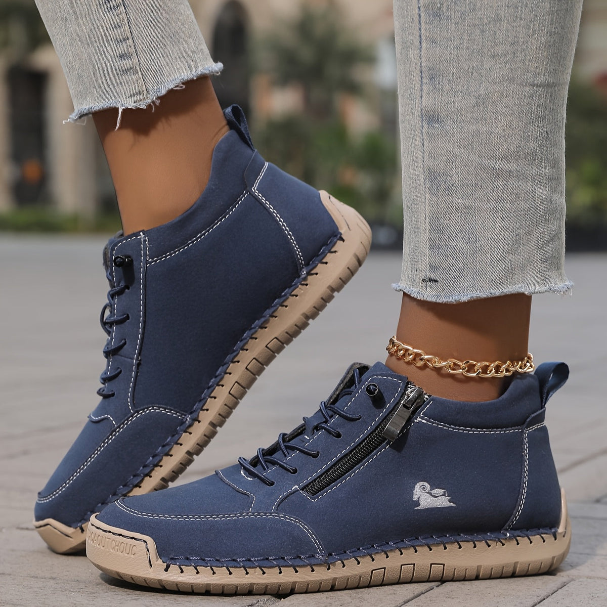 Damen Bequeme Schnür-Knöchel-Sneaker