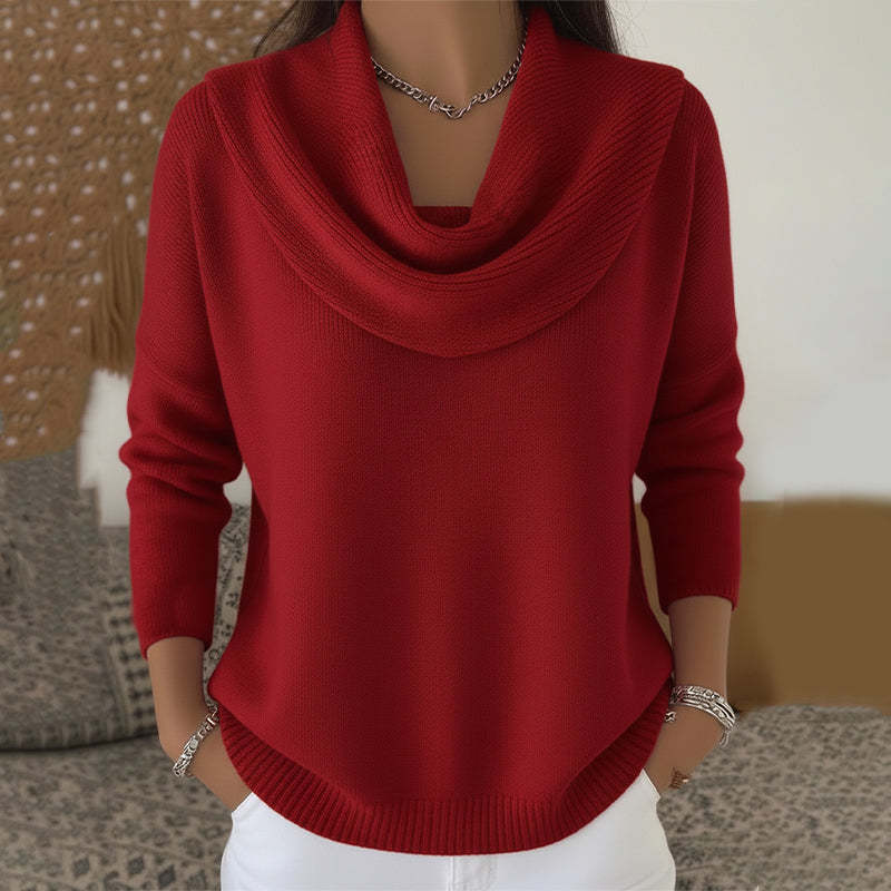 2026 Herbst/Winter Einfarbiger Pullover mit langen Ärmeln und elegantem Ausschnitt