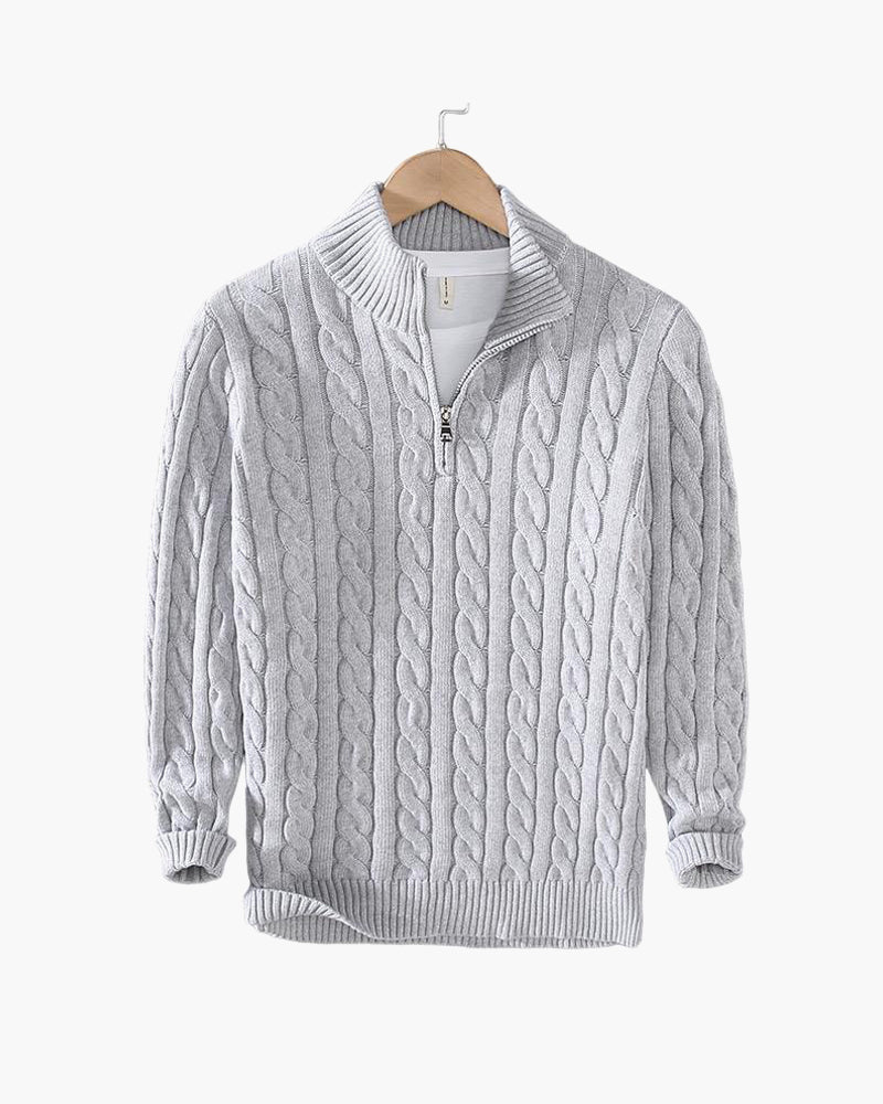 Zopfmuster-Pullover mit Reißverschluss
