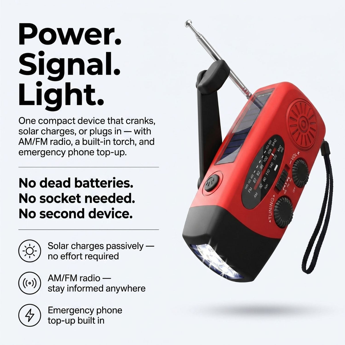 Notfall-Handkurbel-Radio - Solar- und USB-aufladbares Wetter-Radio mit Taschenlampe für Camping und Outdoor-Nutzung
