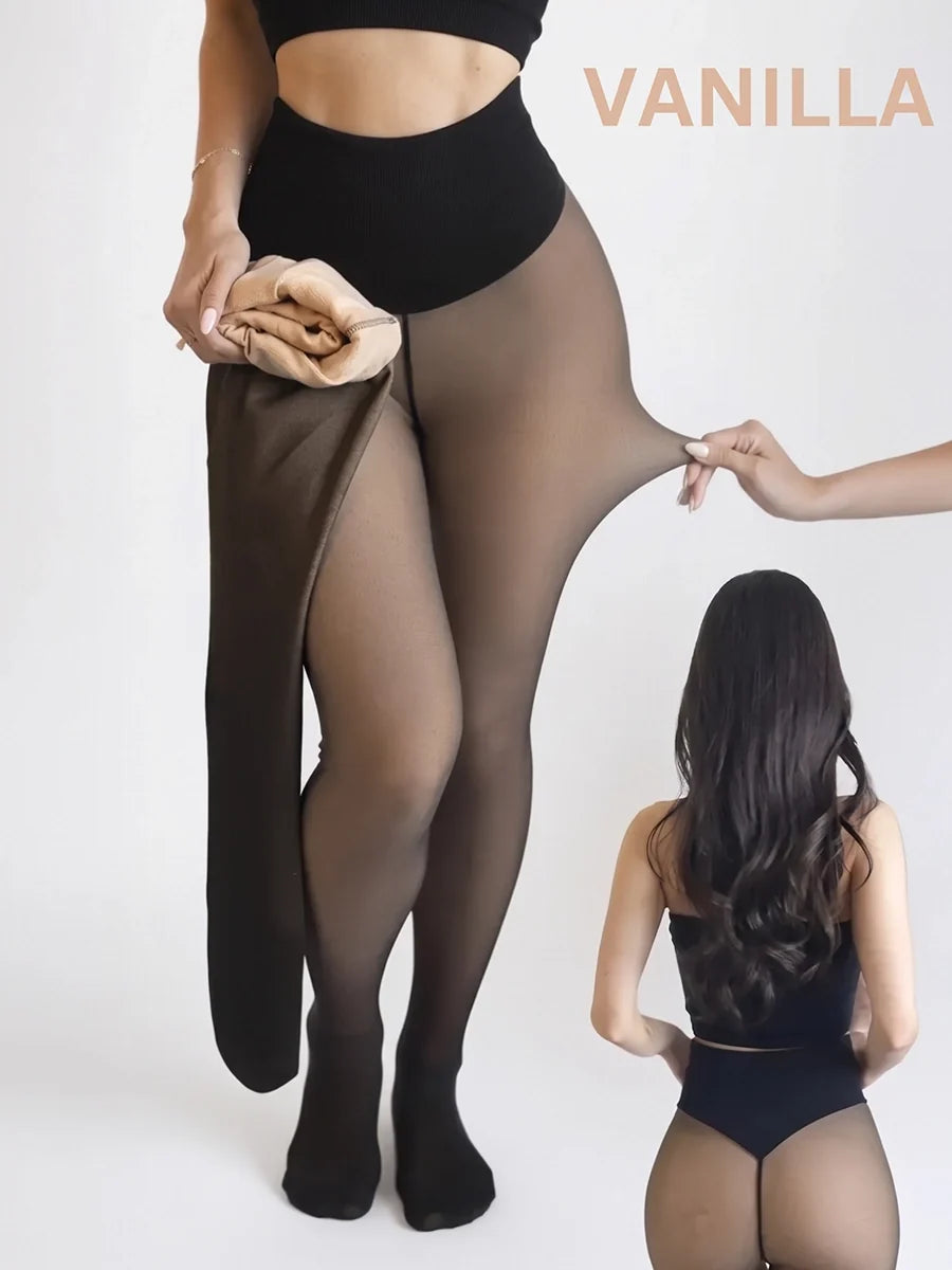 Hochtaillierte Fleece-gefütterte Faux-Sheer-Strumpfhose für Winter-Outfits