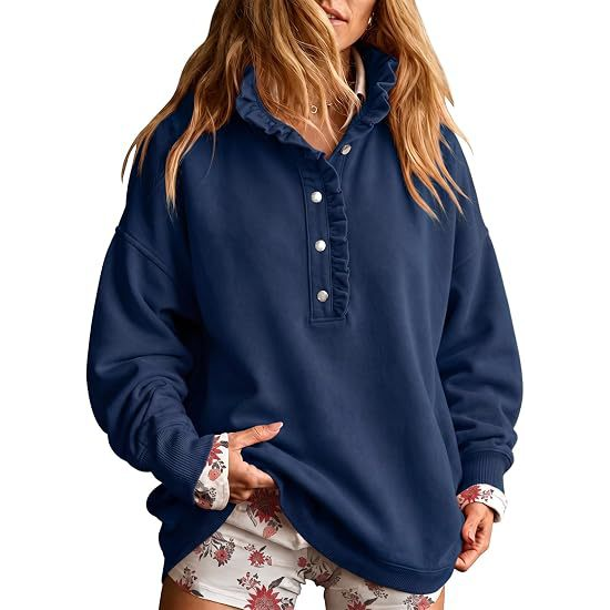 Damen Oversized Sweatshirt mit Knopfleiste