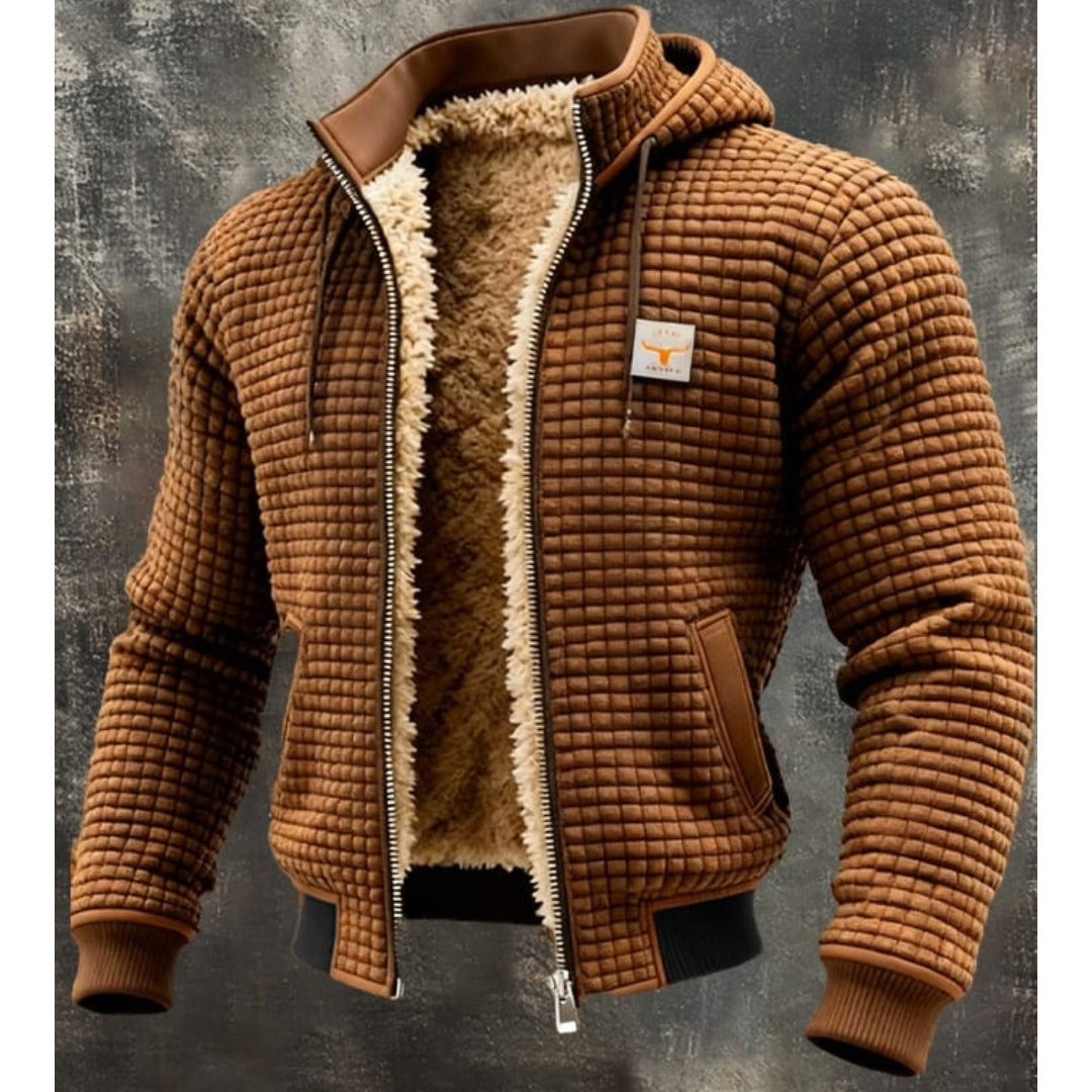 Herren Thermische Fleece Winterjacke – Gesteppte Kapuzen-Zip-Jacke mit Sherpa-Futter und windabweisender Oberfläche